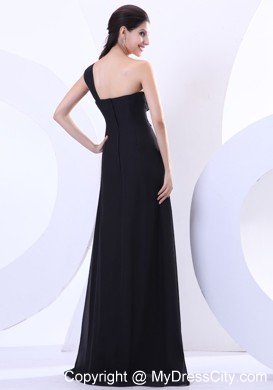 Ruching One Shoulder Black Chiffon 2013 Prom Evening Dress