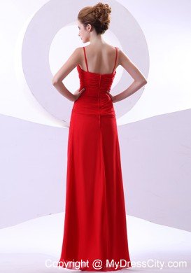 Red Spaghetti Straps Beading Layered Chiffon Prom Dresses