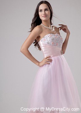 Appliques Ruched Tulle Short Pink Beading Prom Dress 2013