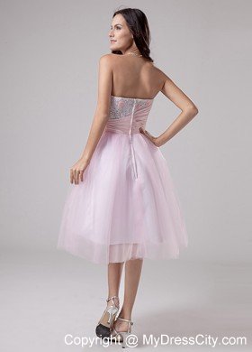 Appliques Ruched Tulle Short Pink Beading Prom Dress 2013