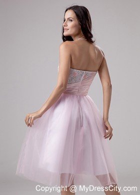 Appliques Ruched Tulle Short Pink Beading Prom Dress 2013