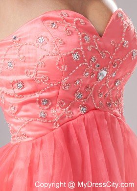 Beading Organza Mini-length Prom Cocktail Dress Watermelon