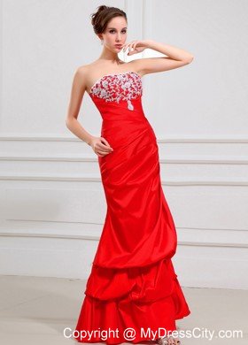 Lace Red Strapless Layered Taffeta Prom Dress with Cool Back