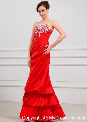 Lace Red Strapless Layered Taffeta Prom Dress with Cool Back