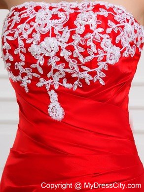 Lace Red Strapless Layered Taffeta Prom Dress with Cool Back