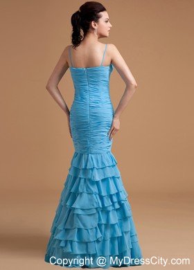 Mermaid Spaghetti Straps Ruffles Ruched Organza Prom Dress