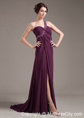 Appliques Burgundy Chiffon Prom Dress Beading Brush Tarin