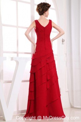 Ruffled Layers Wine Red V-neck 2013 Chiffon Prom Dresses