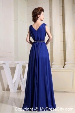 V-neck Royal Blue Beaded Prom Dress with the Back Covered