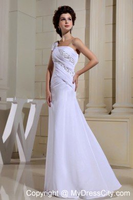 White Beaded One Shoulder Prom Dresses for Formal Evening