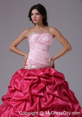 Coral Red and Pink Ruched Beading Military Ball Prom Dress