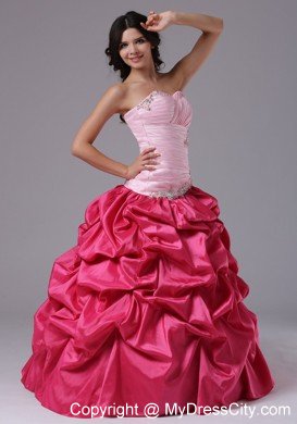 Coral Red and Pink Ruched Beading Military Ball Prom Dress