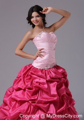 Coral Red and Pink Ruched Beading Military Ball Prom Dress