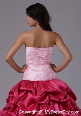 Coral Red and Pink Ruched Beading Military Ball Prom Dress