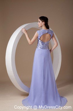 Lilac Ruched V-neck Prom Evening Dress Chiffon Brush Train