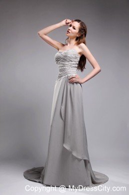 Appliques Sweetheart Layered Prom Dresses Grey Brush Train