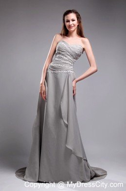 Appliques Sweetheart Layered Prom Dresses Grey Brush Train