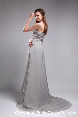 Appliques Sweetheart Layered Prom Dresses Grey Brush Train