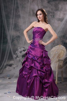 Purple Beaded Pick-ups Strapless Prom Dress with Corset Back