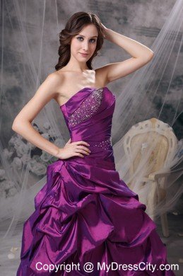 Purple Beaded Pick-ups Strapless Prom Dress with Corset Back