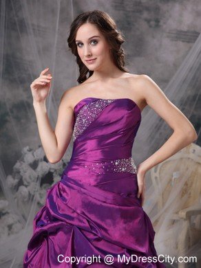 Purple Beaded Pick-ups Strapless Prom Dress with Corset Back