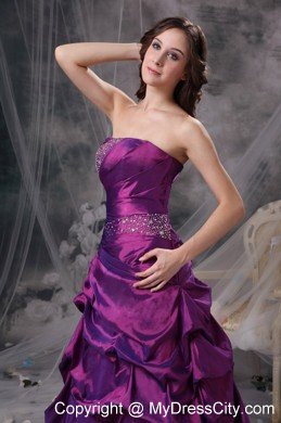 Purple Beaded Pick-ups Strapless Prom Dress with Corset Back