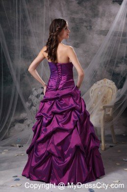 Purple Beaded Pick-ups Strapless Prom Dress with Corset Back