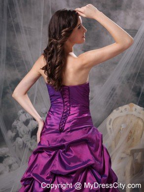 Purple Beaded Pick-ups Strapless Prom Dress with Corset Back