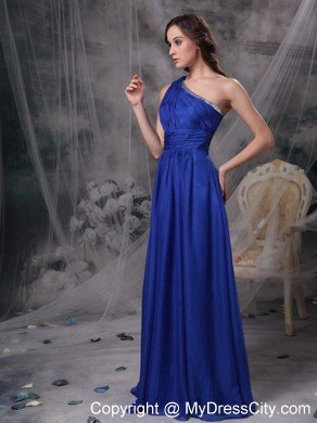 Royal Blue One Shoulder Chiffon Ruching Prom Celebrity Dresses