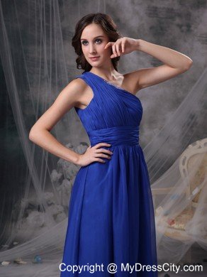 Royal Blue One Shoulder Chiffon Ruching Prom Celebrity Dresses