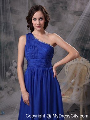 Royal Blue One Shoulder Chiffon Ruching Prom Celebrity Dresses