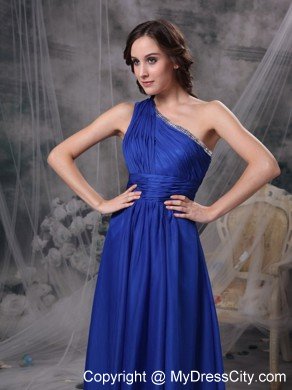 Royal Blue One Shoulder Chiffon Ruching Prom Celebrity Dresses