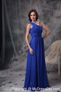 Royal Blue One Shoulder Chiffon Ruching Prom Celebrity Dresses