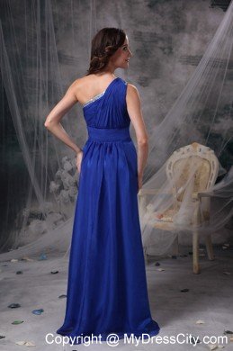 Royal Blue One Shoulder Chiffon Ruching Prom Celebrity Dresses