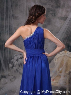 Royal Blue One Shoulder Chiffon Ruching Prom Celebrity Dresses