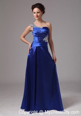 Ruched Royal Blue One Shoulder Beading Evening Prom Dresses