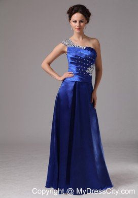 Ruched Royal Blue One Shoulder Beading Evening Prom Dresses