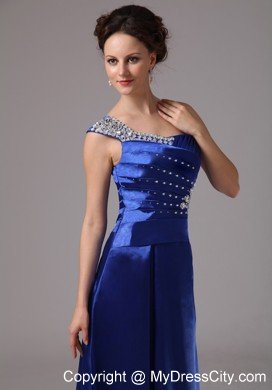 Ruched Royal Blue One Shoulder Beading Evening Prom Dresses