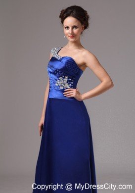 Ruched Royal Blue One Shoulder Beading Evening Prom Dresses