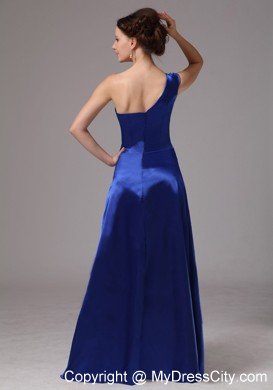 Ruched Royal Blue One Shoulder Beading Evening Prom Dresses