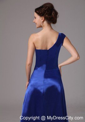 Ruched Royal Blue One Shoulder Beading Evening Prom Dresses