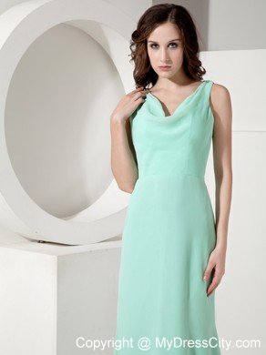 V-neck Apple Green Sweep Train Prom Dress with Big Bow on Back