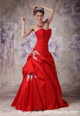 Appliques Sweetheart Red Taffeta Prom Dress for Military Ball