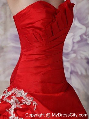 Appliques Sweetheart Red Taffeta Prom Dress for Military Ball