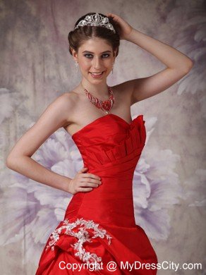 Appliques Sweetheart Red Taffeta Prom Dress for Military Ball