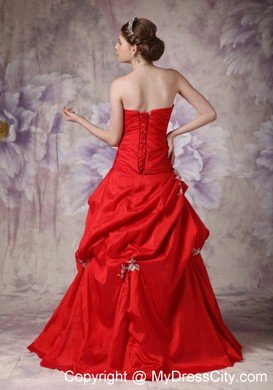 Appliques Sweetheart Red Taffeta Prom Dress for Military Ball