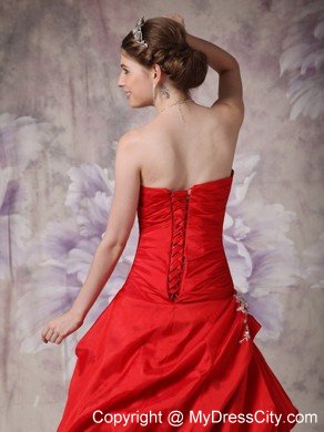 Appliques Sweetheart Red Taffeta Prom Dress for Military Ball