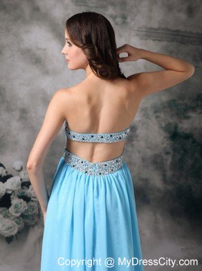 Baby Blue Beading Pleated Chiffon Prom Dress with Cutout Back