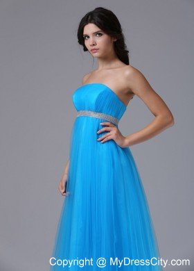 Aqua Blue Belt Prom Graduation Dresses with Cool Back 2013