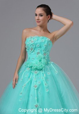 Hand Flowers Apple Green Appliques Military Ball Prom Dress